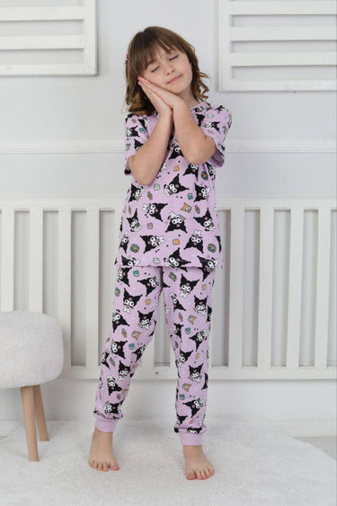 Kısa Kollu Kuromi Desenli Kız Çocuk Pijama Takımı 4-13 Yaş