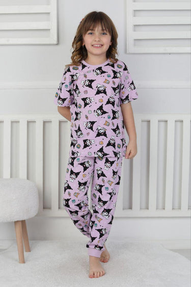 Kısa Kollu Kuromi Desenli Kız Çocuk Pijama Takımı 4-13 Yaş