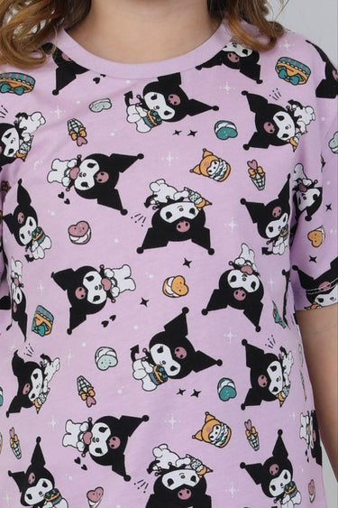 Kısa Kollu Kuromi Desenli Kız Çocuk Pijama Takımı 4-13 Yaş