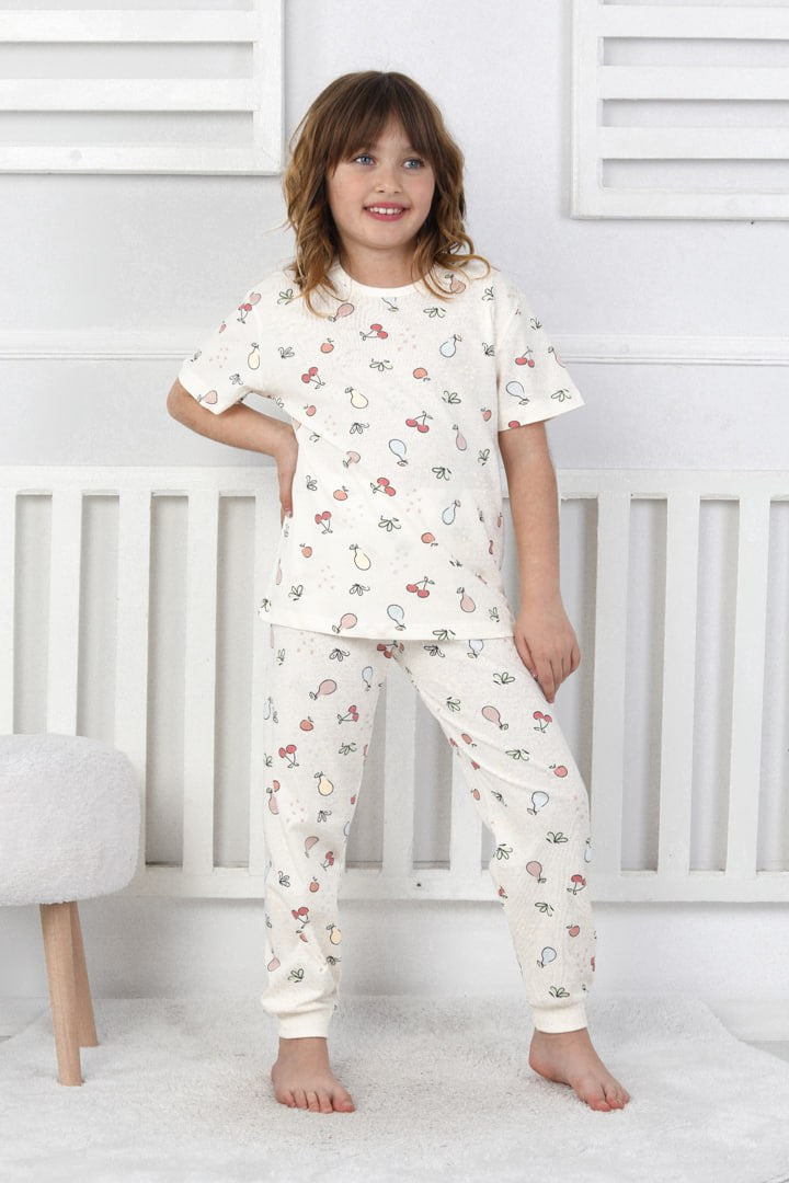 Kısa Kollu Meyve Desenli Kız Çocuk Pijama Takımı