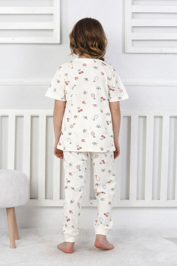 Kısa Kollu Meyve Desenli Kız Çocuk Pijama Takımı