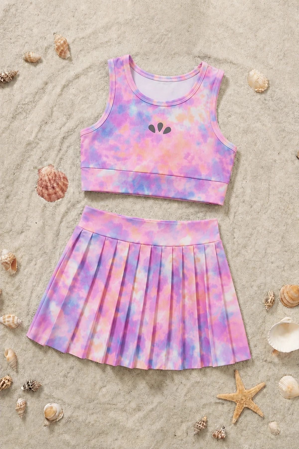 Kız Çocuk Aurora Pastel Renkli Crop Şort Etekli Spor Alt - Üst Takım