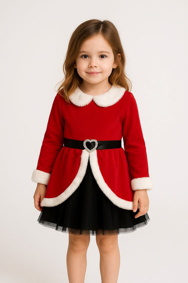 Kız Çocuk Kürklü Kemeri Tokalı Tül Elbise