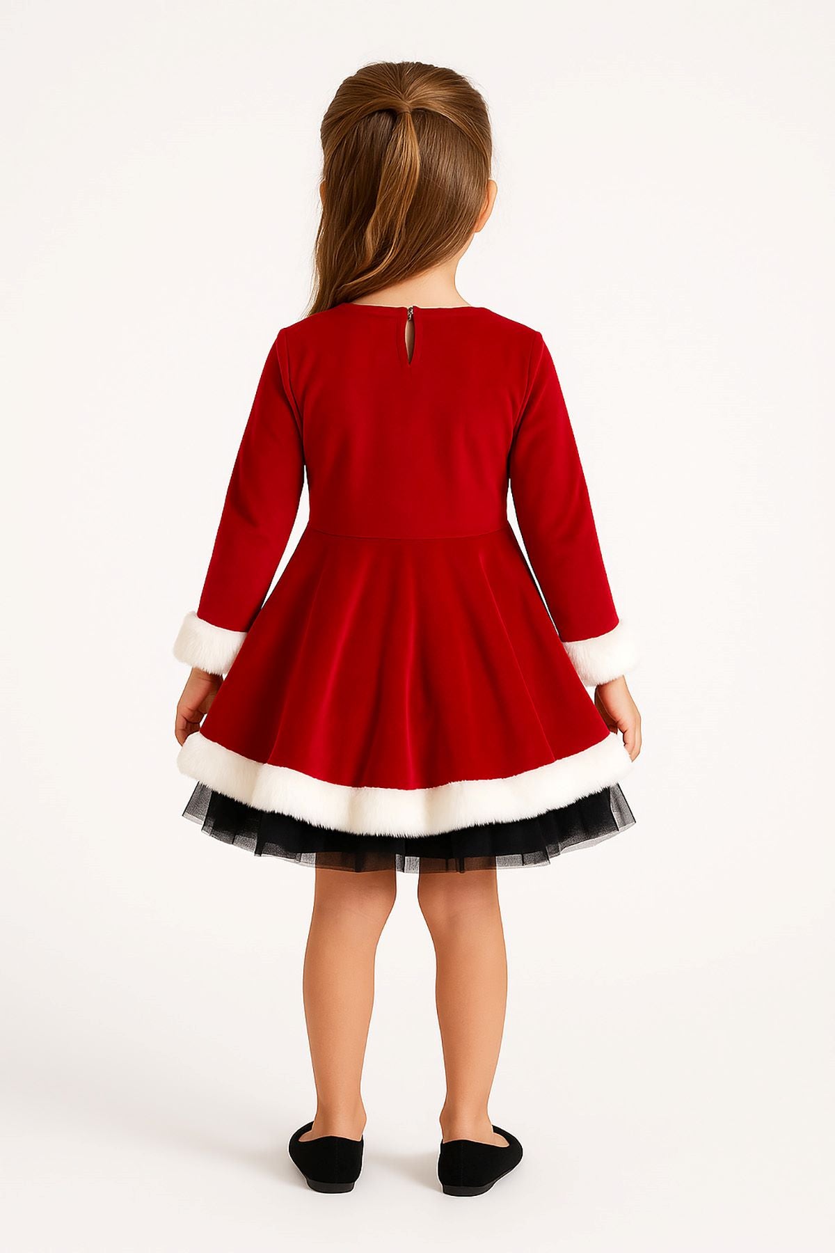 Kız Çocuk Kürklü Kemeri Tokalı Tül Elbise
