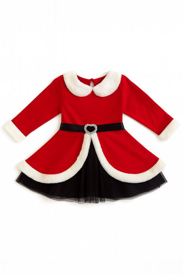 Kız Çocuk Kürklü Kemeri Tokalı Tül Elbise