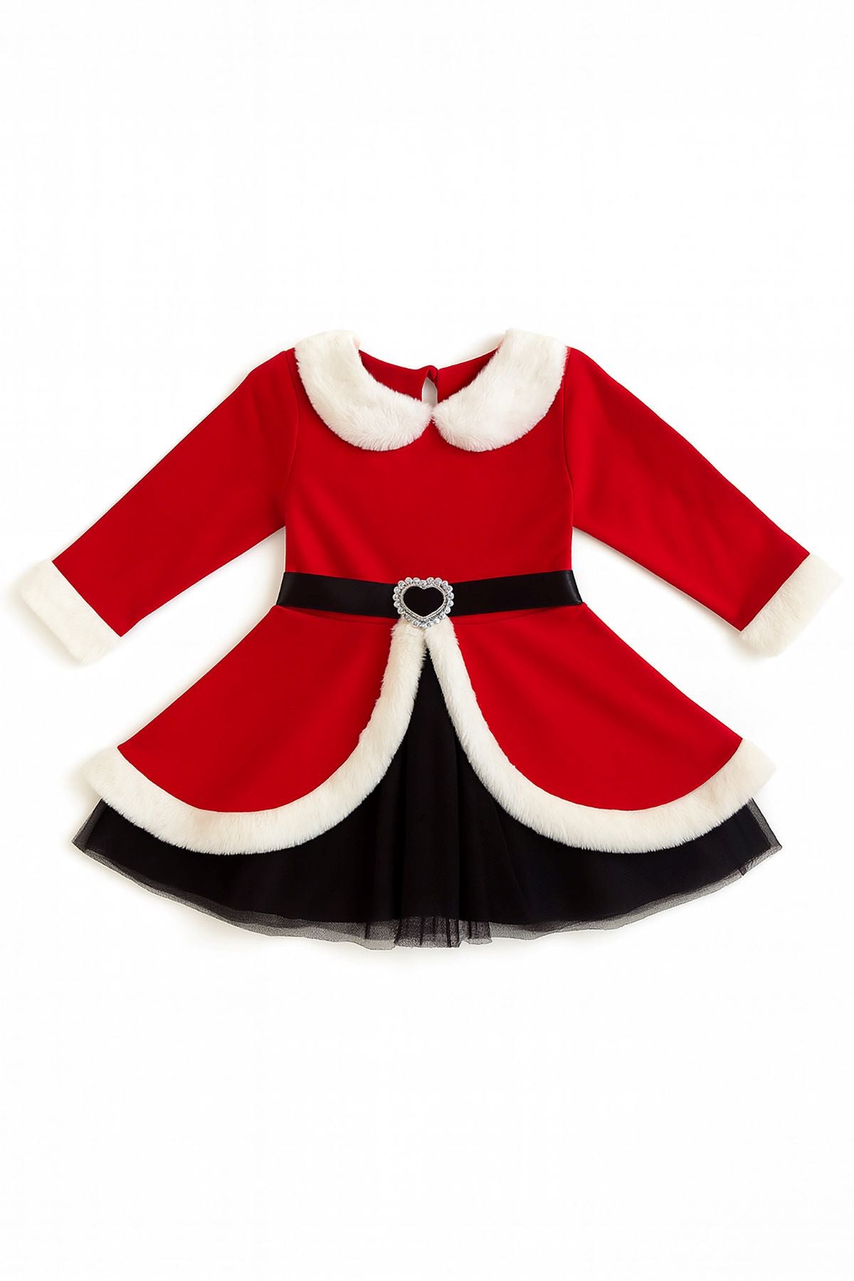 Kız Çocuk Kürklü Kemeri Tokalı Tül Elbise