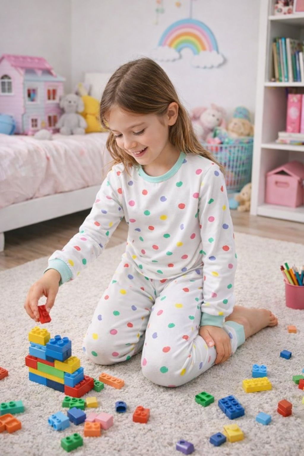 Kız Çocuk Renk Paleti Desenli 8 - 13 Yaş Pijama Takımı