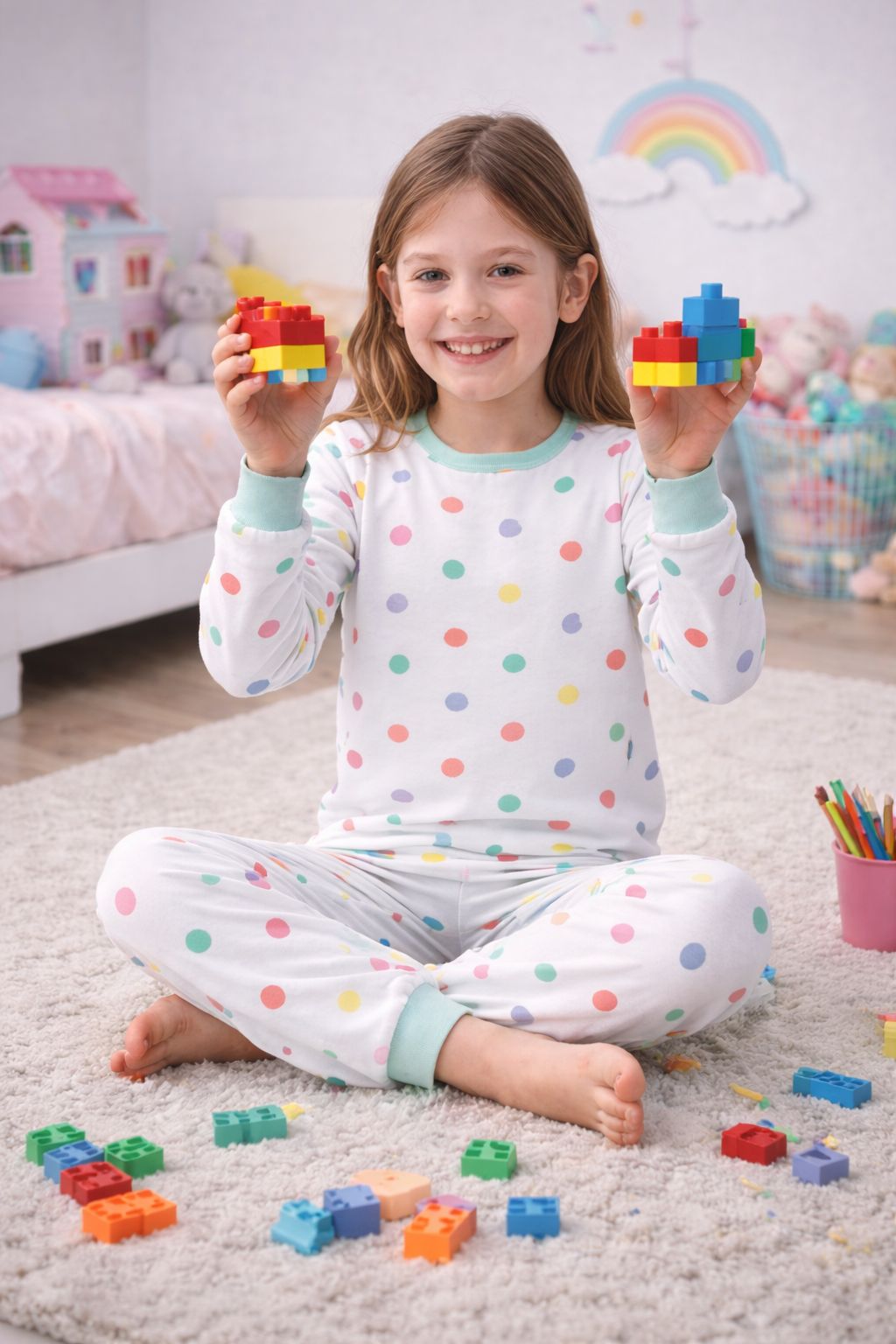 Kız Çocuk Renk Paleti Desenli 8 - 13 Yaş Pijama Takımı