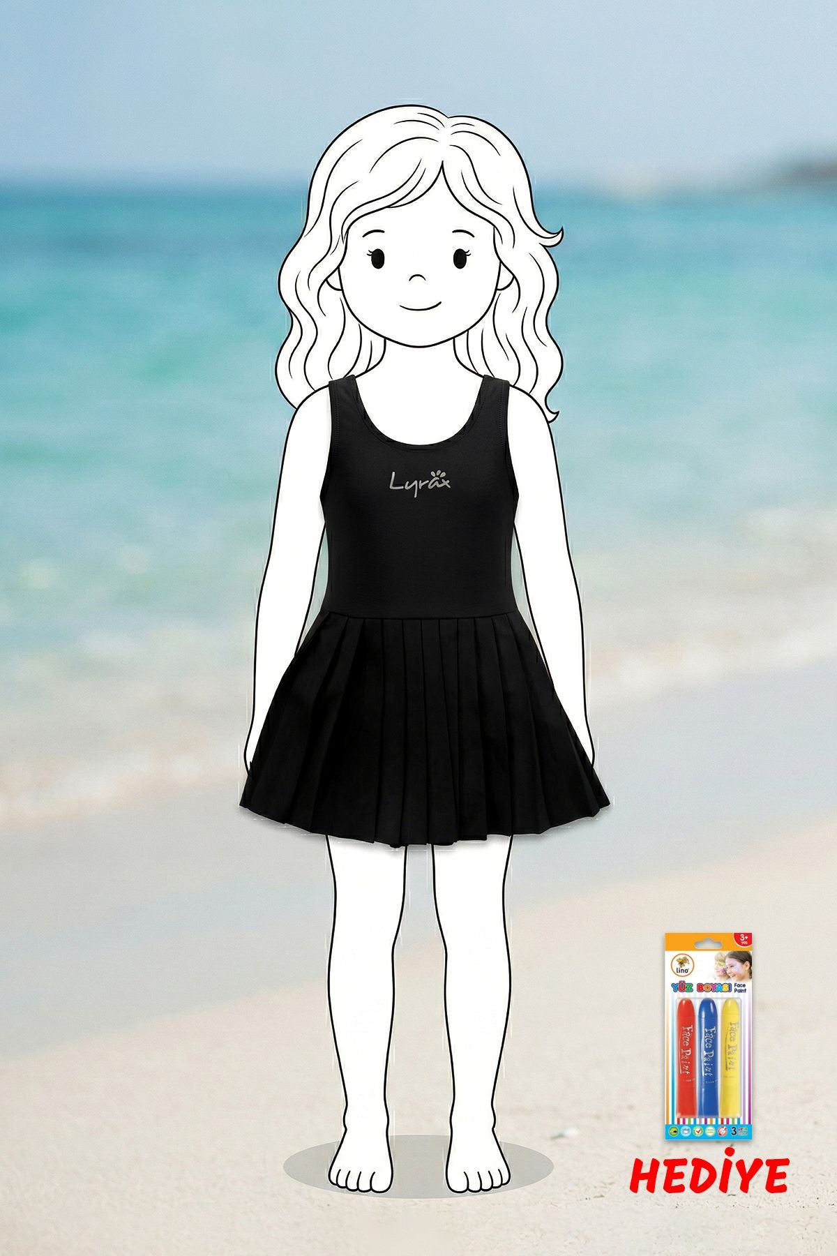 Kız Çocuk Siyah Pilili Etekli Spor Elbise