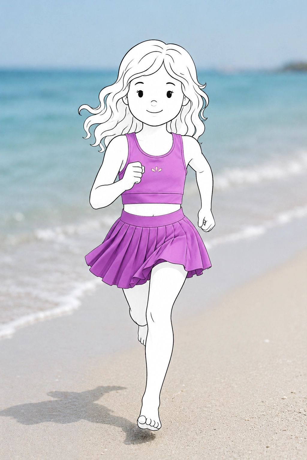 Kız Çocuk Sportif Mor Renk Pilili Crop - Şort Etek Alt - Üst Takım