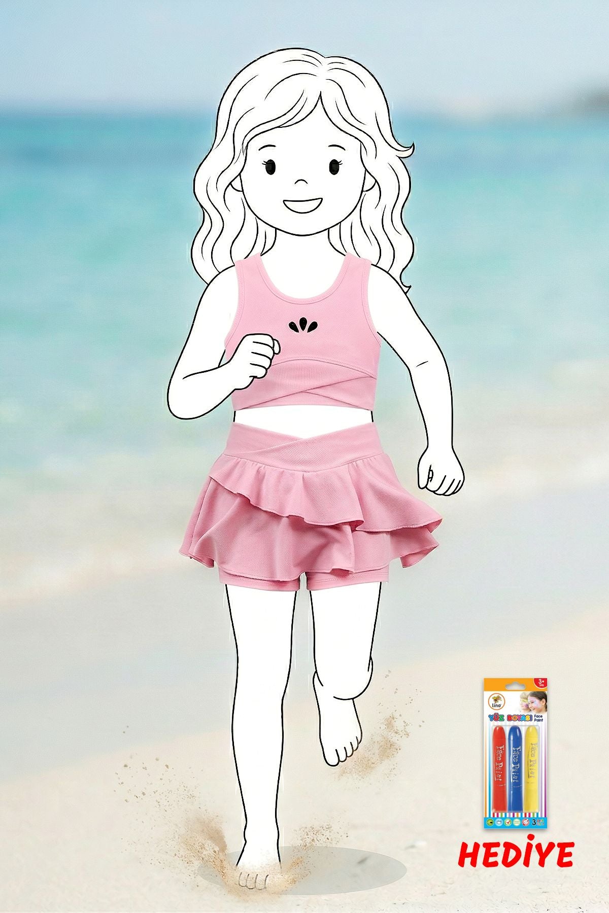 Kız Çocuk Sportif Pembe Renk Crop - Şort Etek Alt Üst - Takım