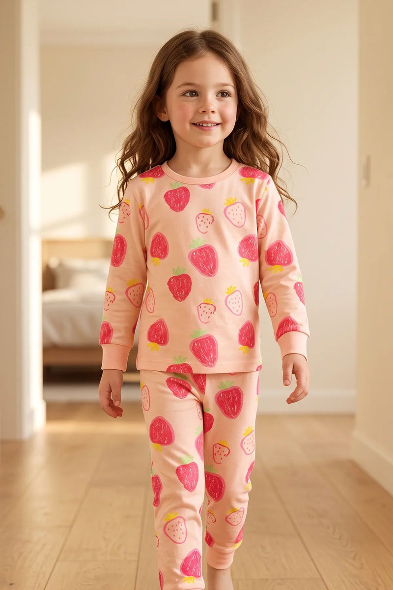 Kız Çocuk Strawberry - Çilek Desenli Uzun Kollu Pijama Takımı
