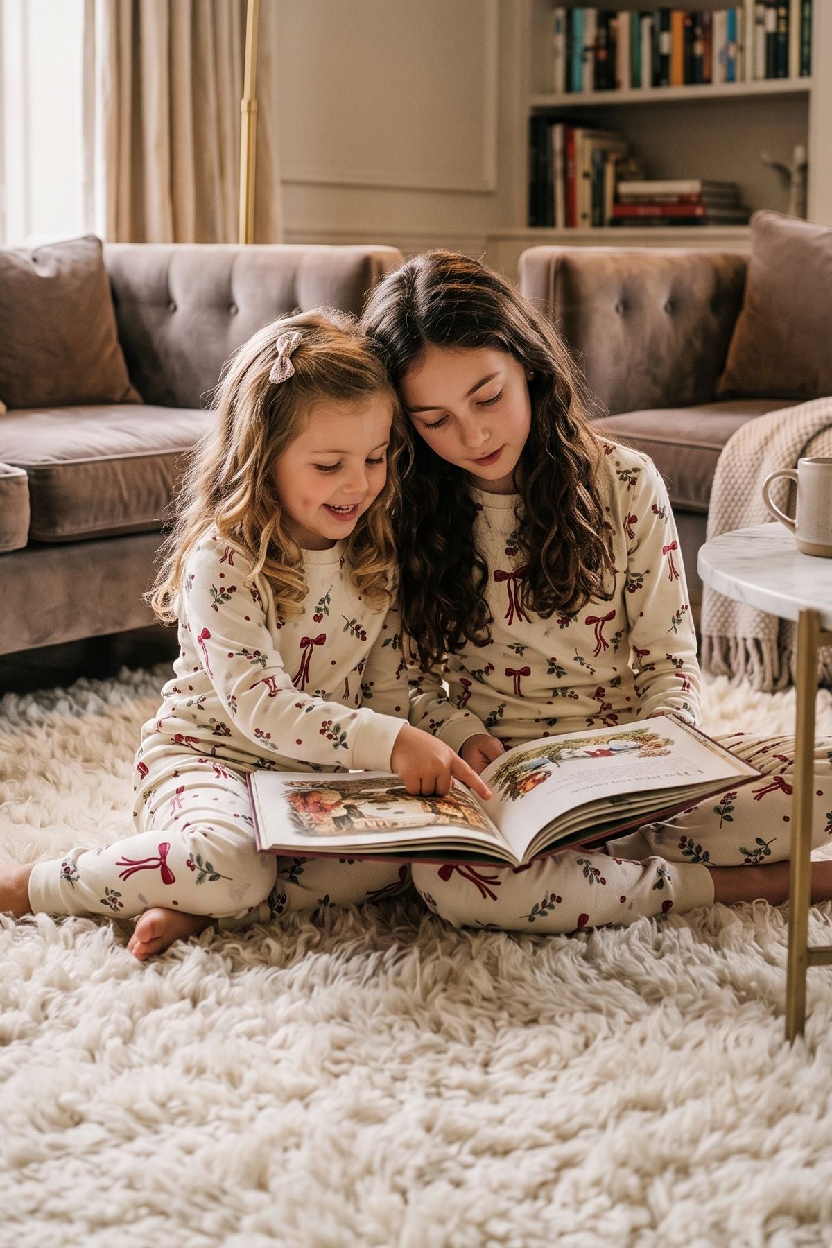 Kız Çocuk Yılbaşı Temalı Fiyonklu Uzun Kollu Pijama Takımı