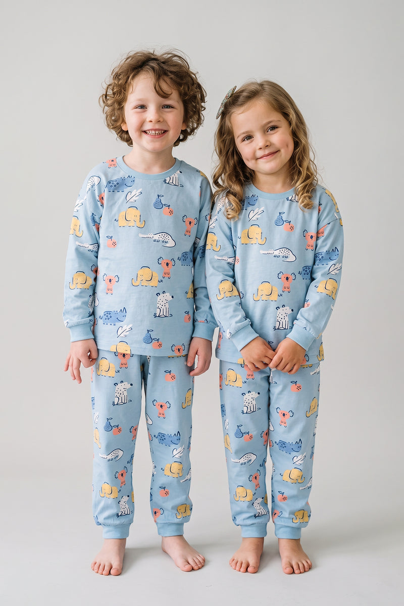 Sevimli Hayvanlar (Koala-Fil-Timsah) Unisex Yavruağzı Pijama Takımı