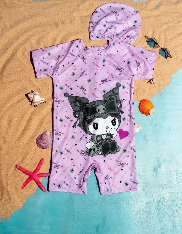 Kuromi Baskılı Kız Çocuk Fermuarlı Boneli Tulum Mayo