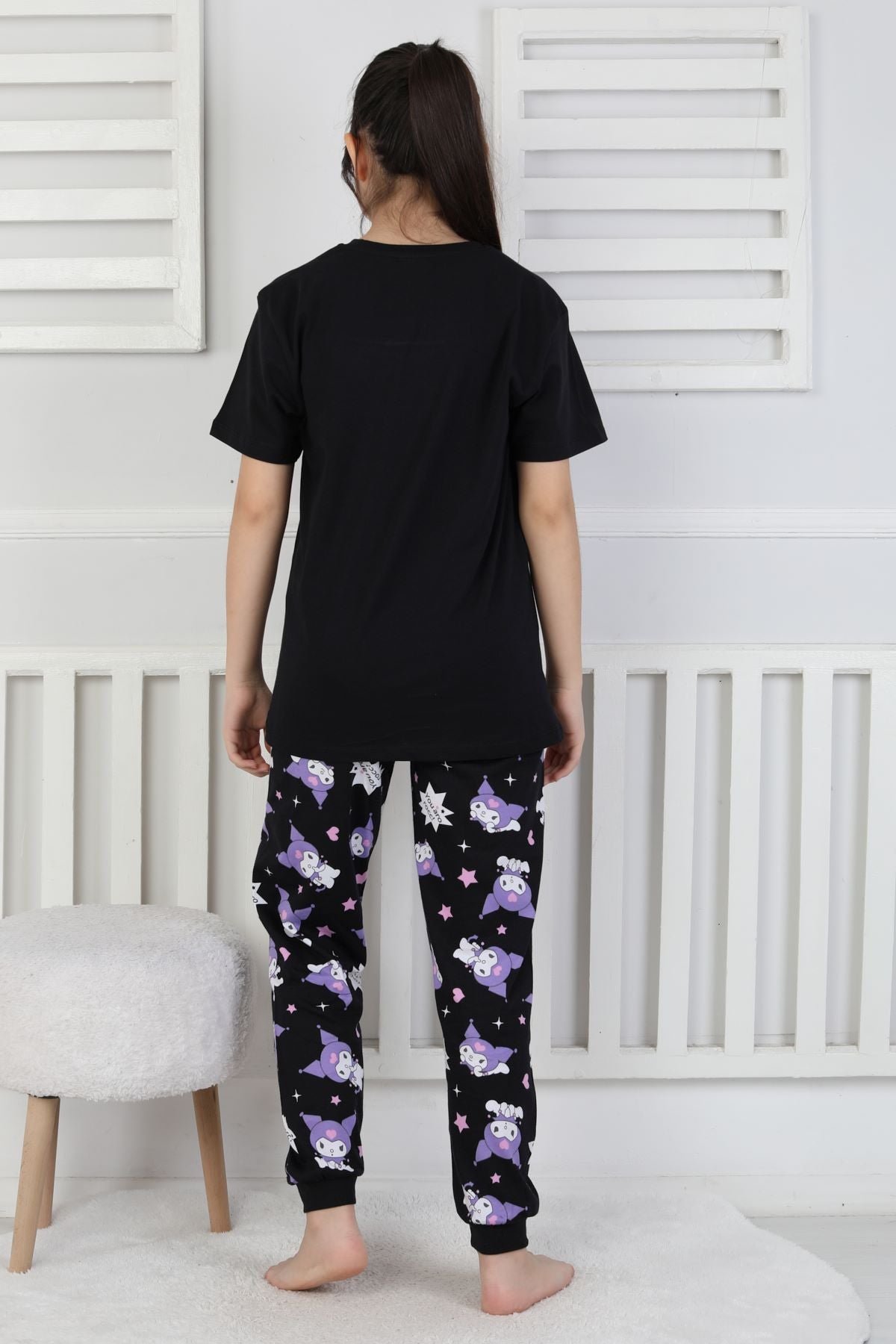 Kuromi Desenli Kız Çocuk Pijama Takımı Pembe 3-8 Yaş