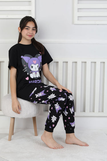 Kuromi Desenli Kız Çocuk Pijama Takımı Pembe 3-8 Yaş