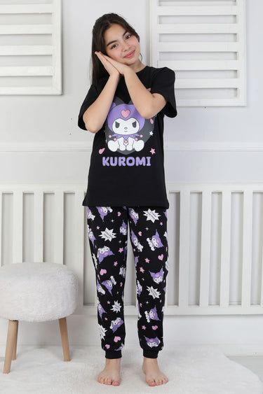 Kuromi Desenli Kız Çocuk Pijama Takımı Pembe 3-8 Yaş