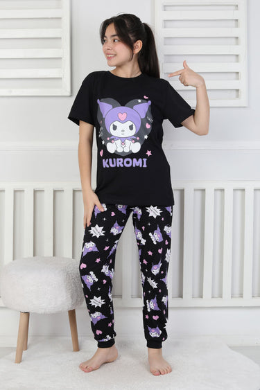 Kuromi Desenli Kız Çocuk Pijama Takımı Pembe 3-8 Yaş