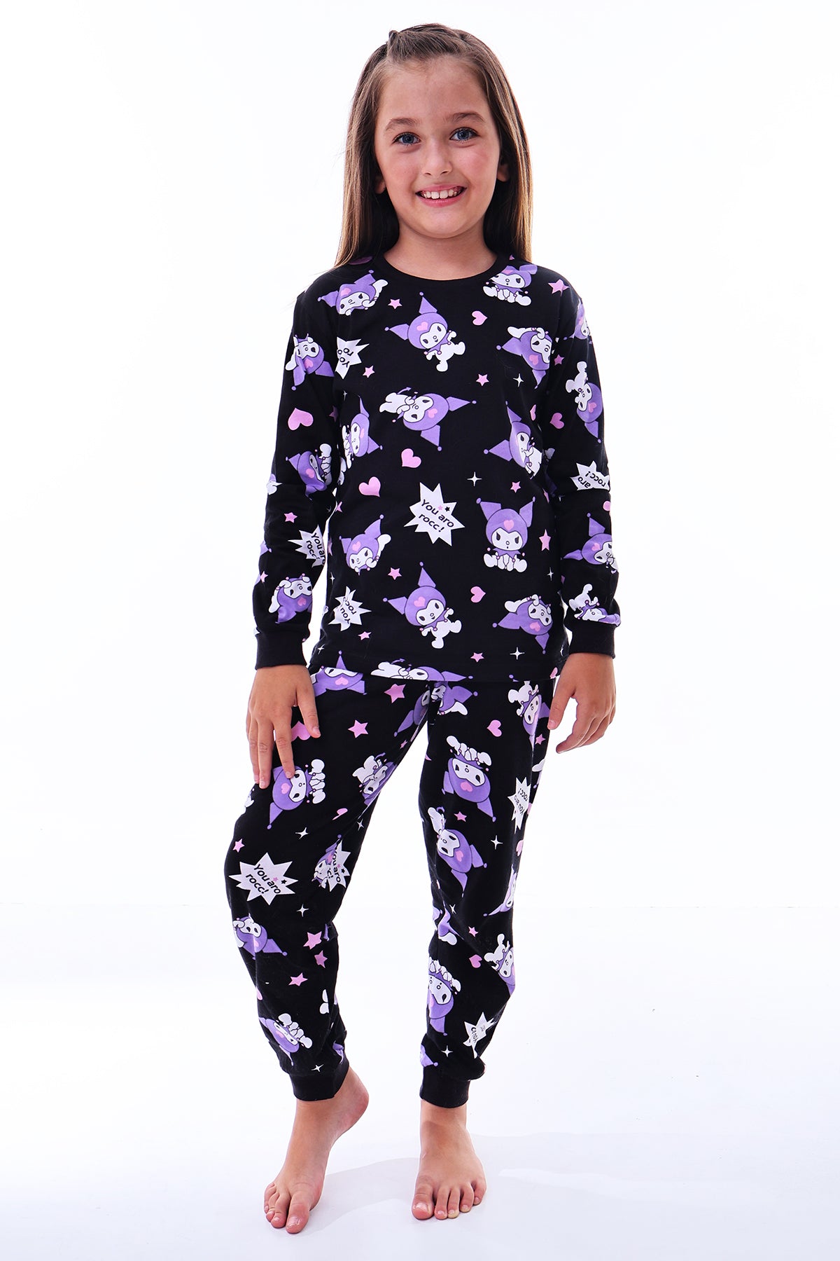 Kuromi Desenli Kız Çocuk Pijama Takımı Pembe 3-13 Yaş