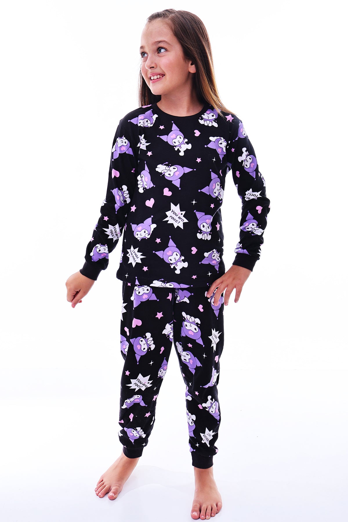 Kuromi Desenli Kız Çocuk Pijama Takımı Pembe 3-13 Yaş