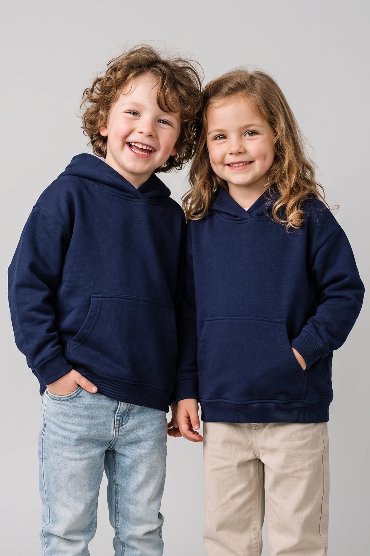 Basic Kapüşonlu Şardonlu Kanguru Cep Detaylı Çocuk Sweatshirt 3-10 Yaş Lacivert