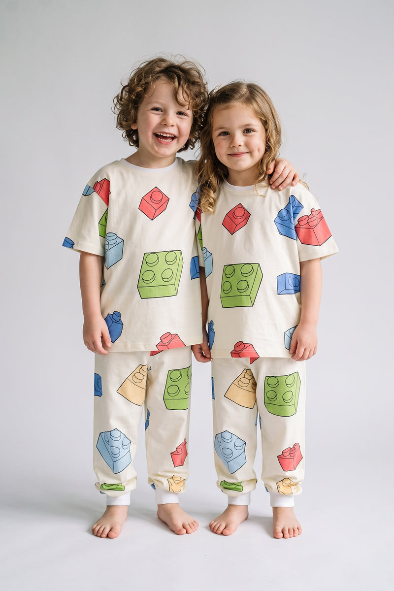 Renk Blokları Desenli Çocuk Pijama Takımı