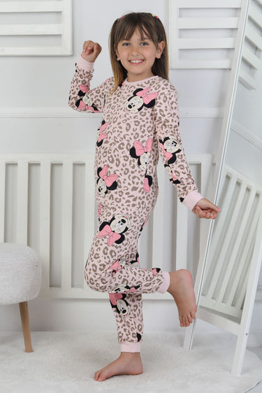 Leopar Desenli Minnie Mouse Kız Çocuk Pijama Takımı