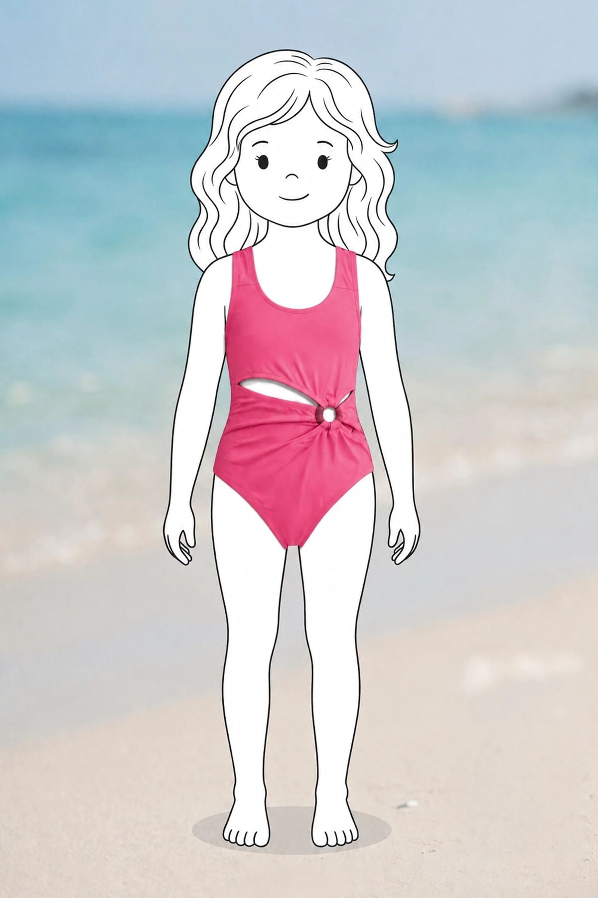 Halka Detaylı Cut-Out Kız Çocuk Mayokini