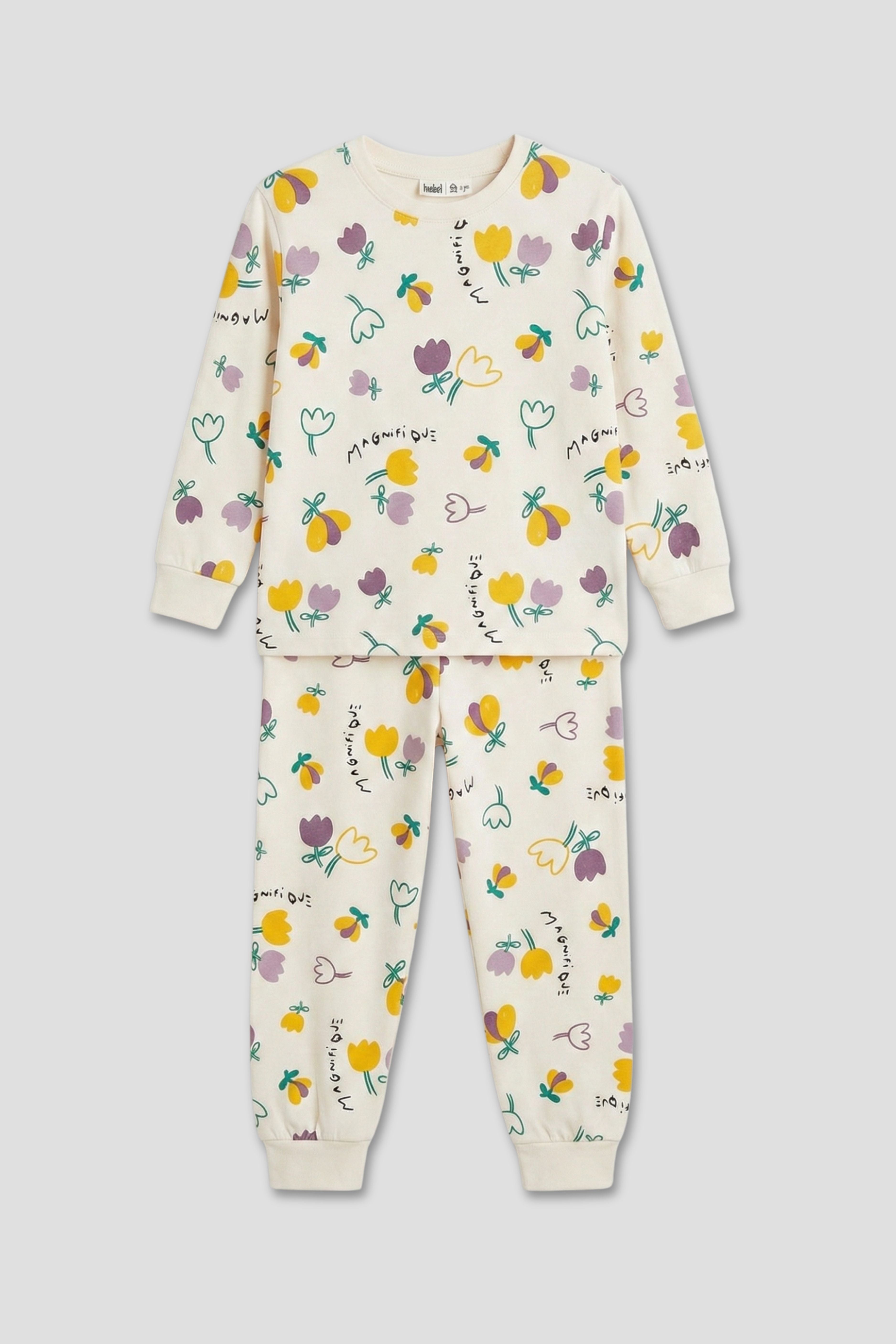Magnifi Ove Yazılı Lale Baskılı Kız Çocuk Pijama Takımı