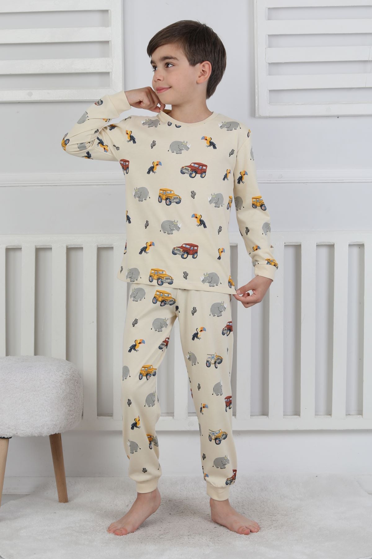 Mini Safari Desenli Erkek Çocuk Pijama Takımı