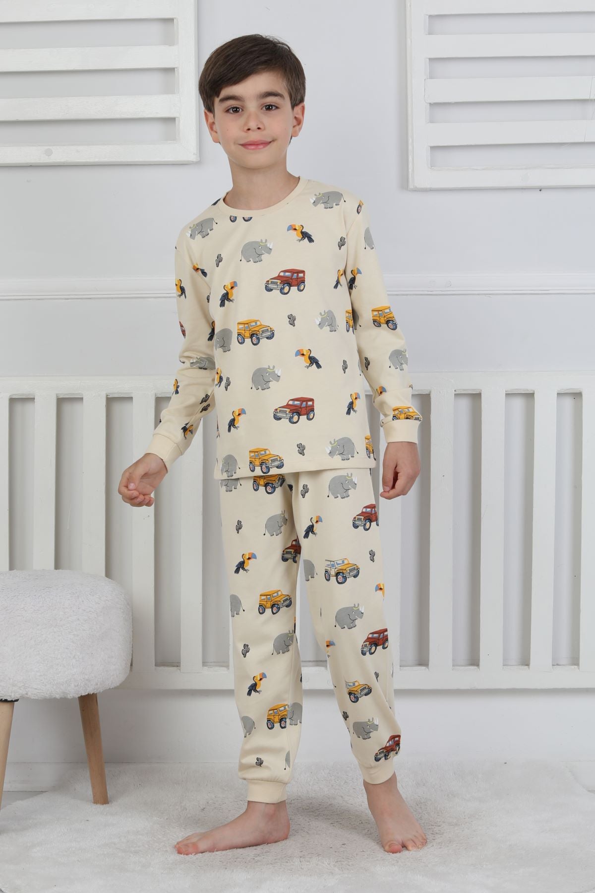 Mini Safari Desenli Erkek Çocuk Pijama Takımı