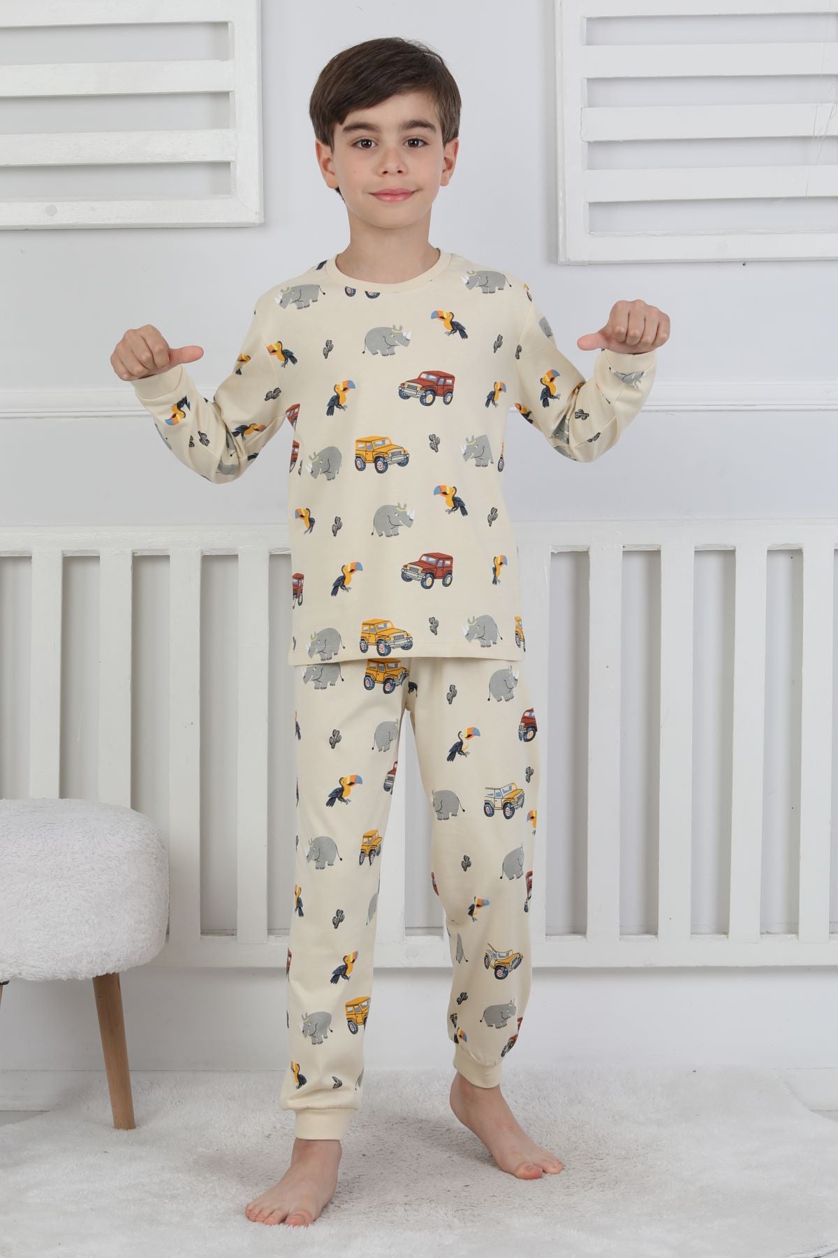 Mini Safari Desenli Erkek Çocuk Pijama Takımı