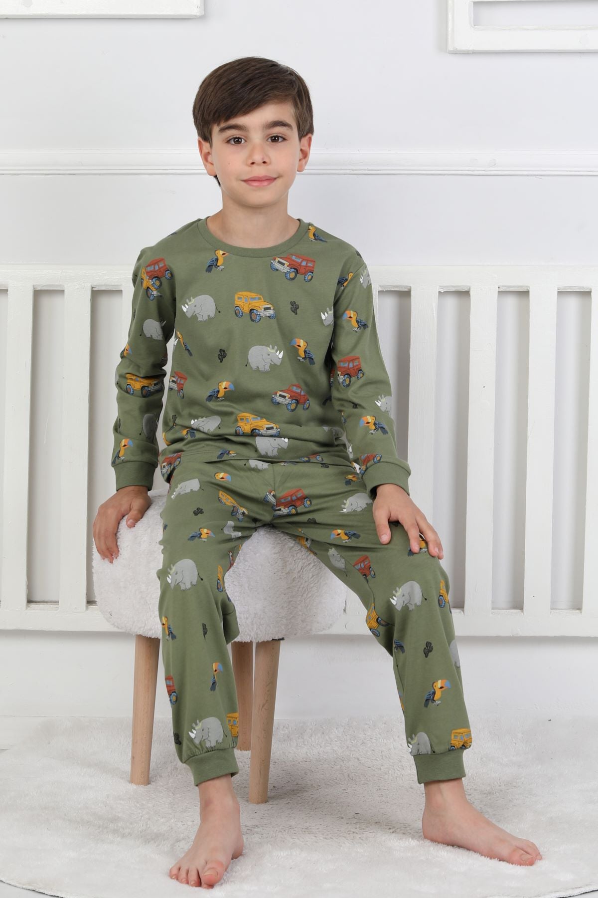 Mini Safari Desenli Erkek Çocuk Pijama Takımı