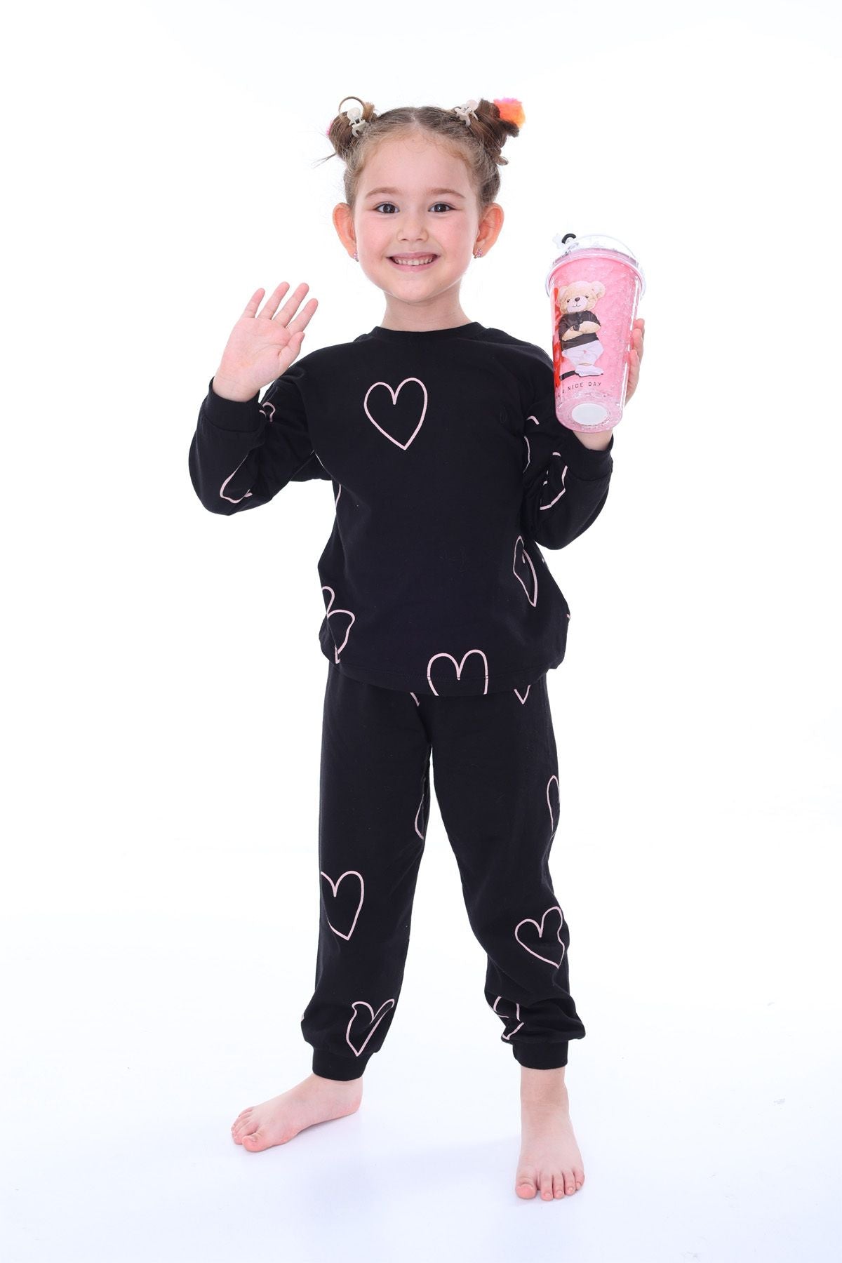 Minik Kalpler Family Desenli %100 Pamuk Kız Çocuk Pijama Takımı