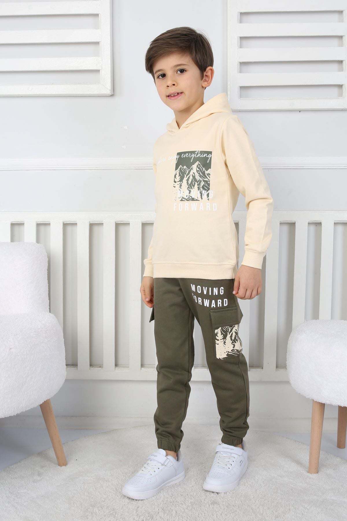 Moving Forward Kargo Cep Kapüşonlu 2 İplik Şardonlu Alt-Üst Erkek Çocuk Eşofman Takımı