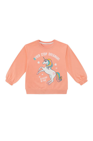 Never Stop Dreaming Unicorn Baskılı Somon Kız Çocuk Eşofman Takımı