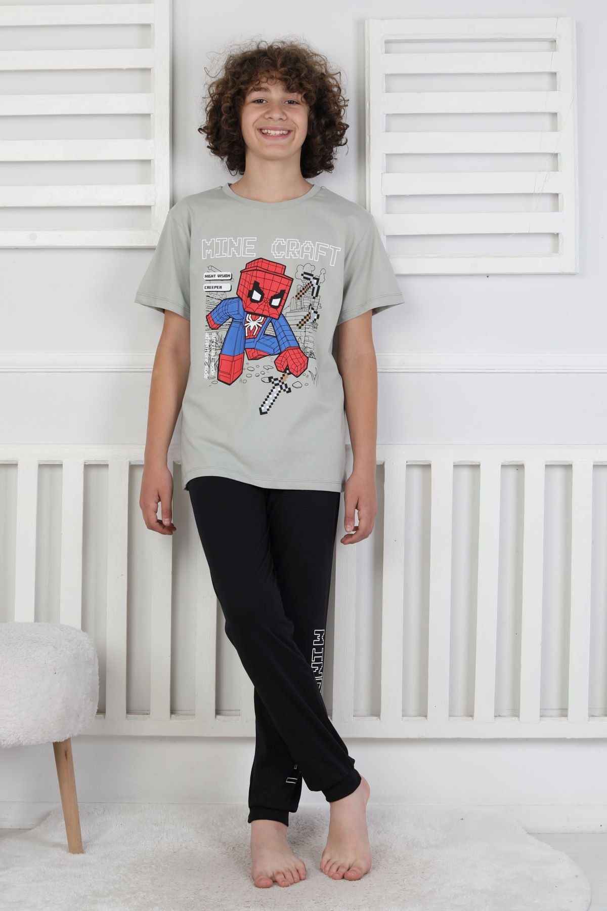 Night Vision Blok Baskılı Kısa Kollu Erkek Çocuk Pijama Takımı