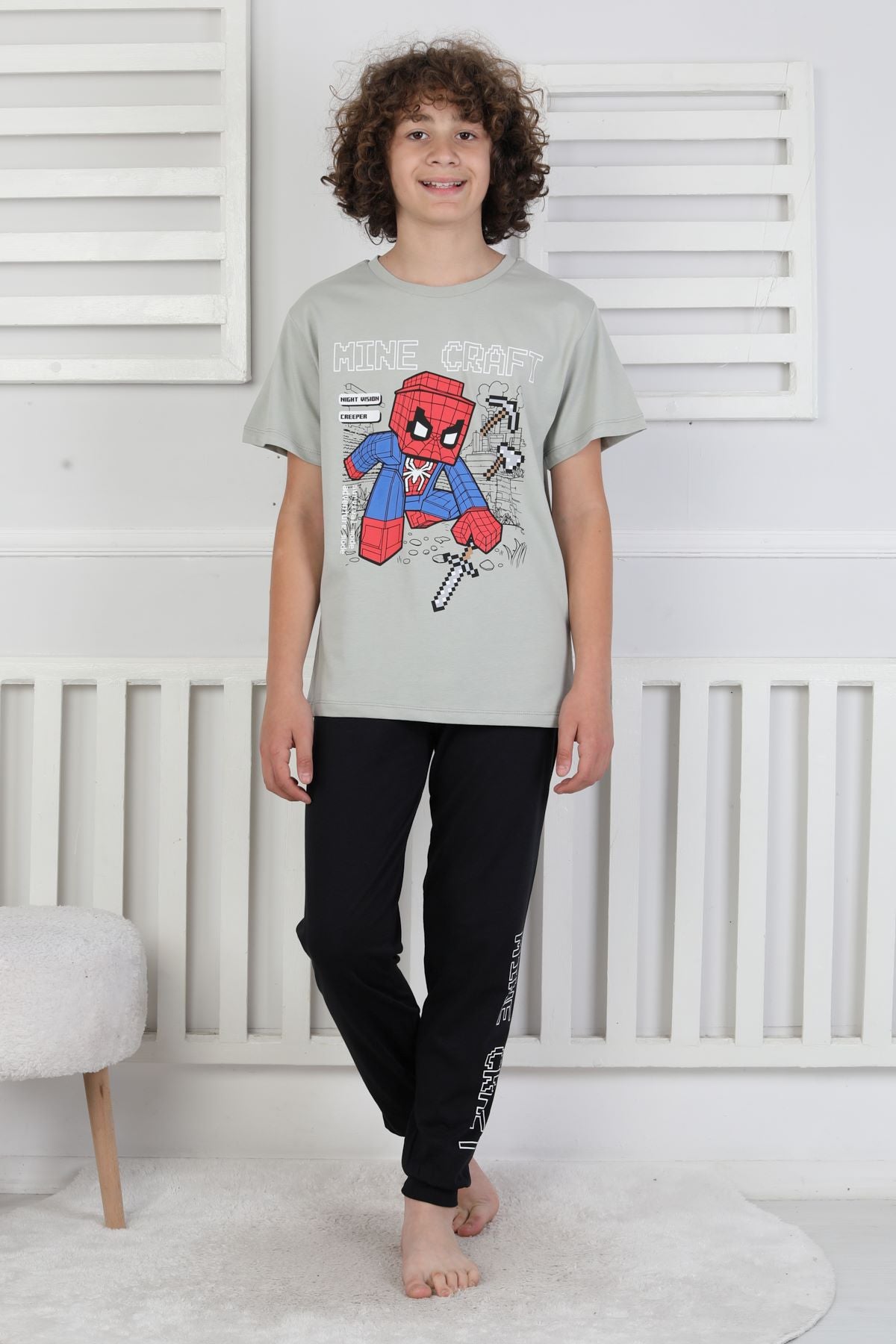 Night Vision Blok Baskılı Kısa Kollu Erkek Çocuk Pijama Takımı