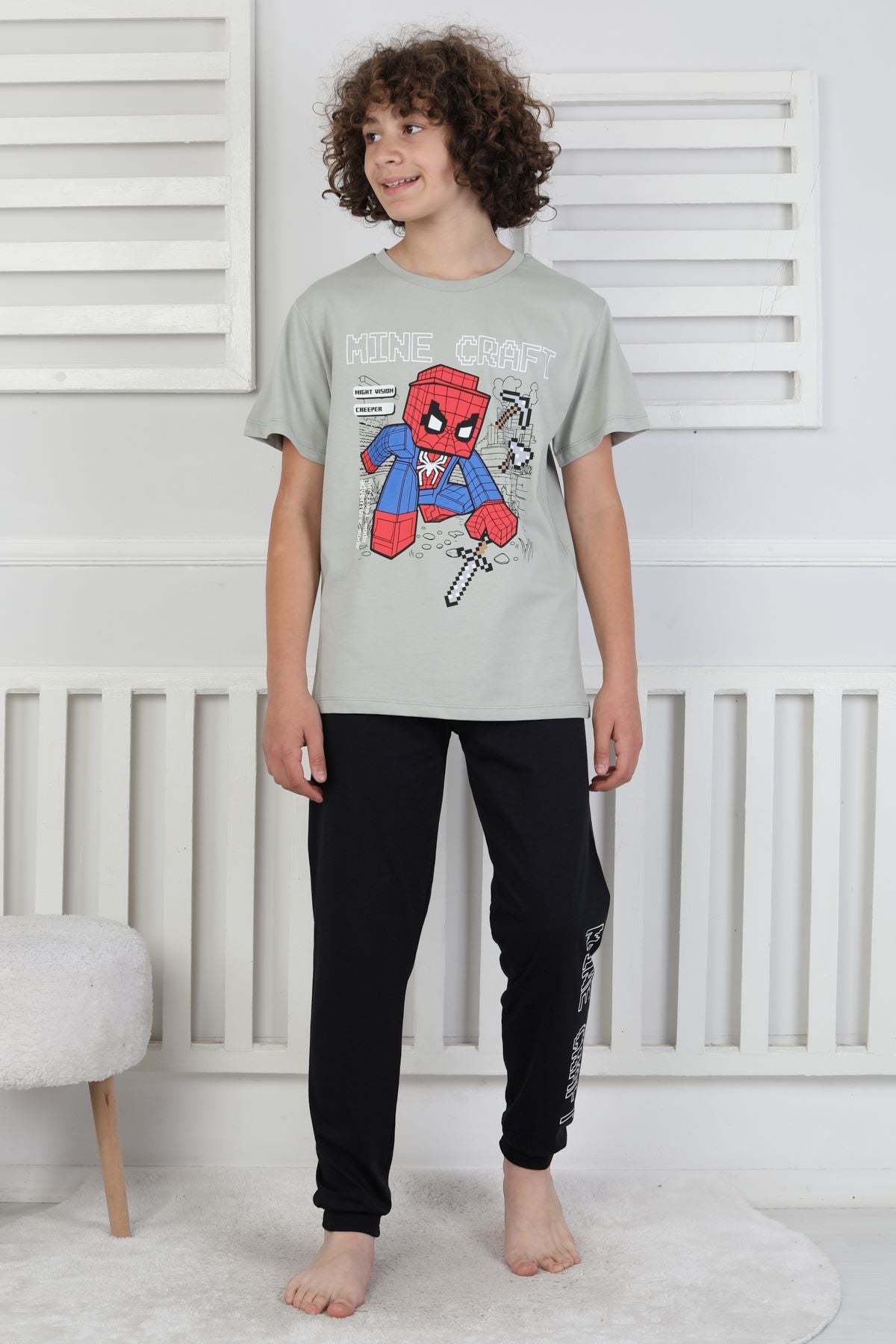 Night Vision Blok Baskılı Kısa Kollu Erkek Çocuk Pijama Takımı