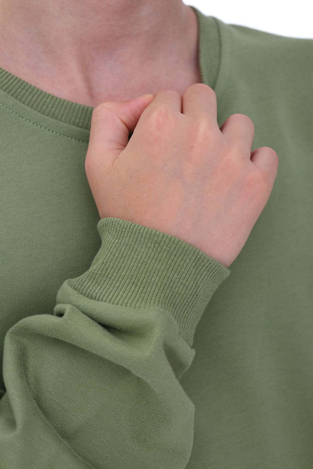 Unisex Basic Düz Haki Renk %100 Pamuk Sweatshirt (2-11 Yaş)
