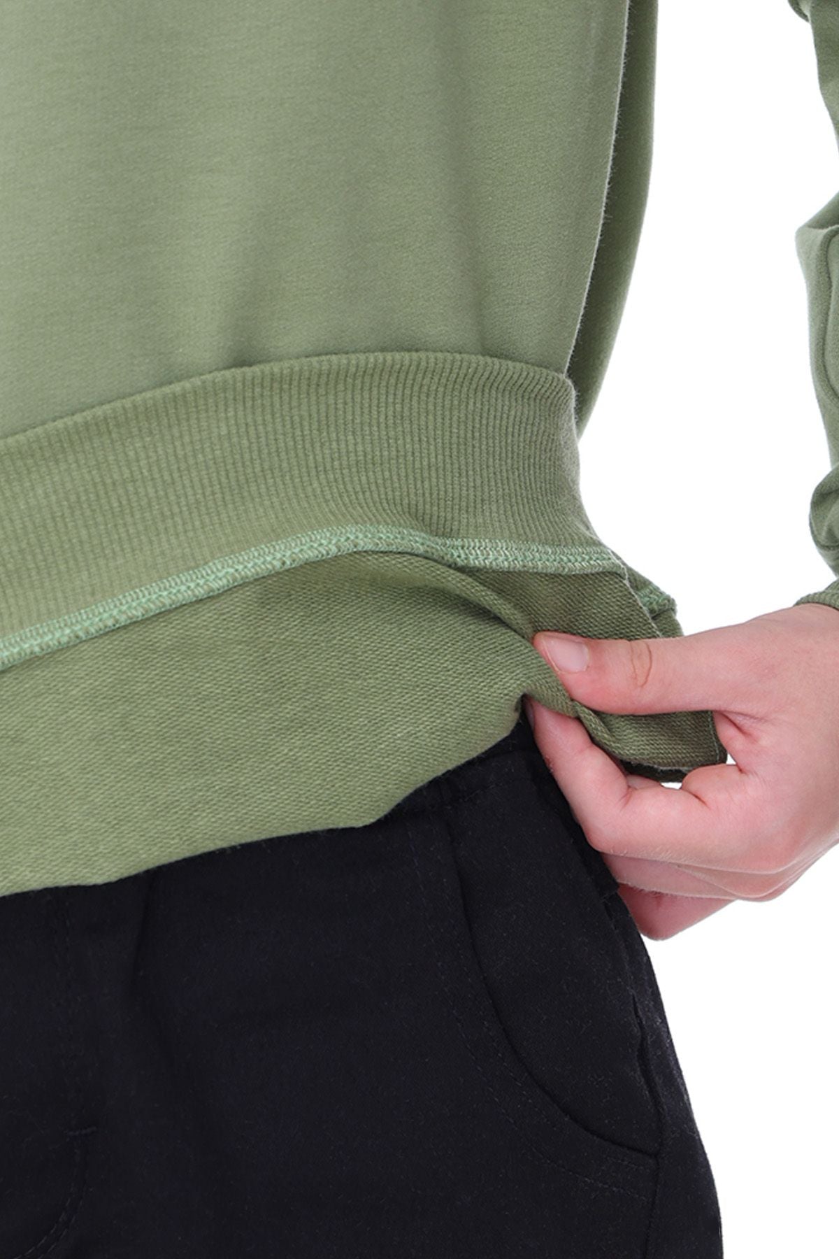 Oversize Unisex Basic Düz Haki Renk %100 Pamuk Sweatshirt (2-11 Yaş)