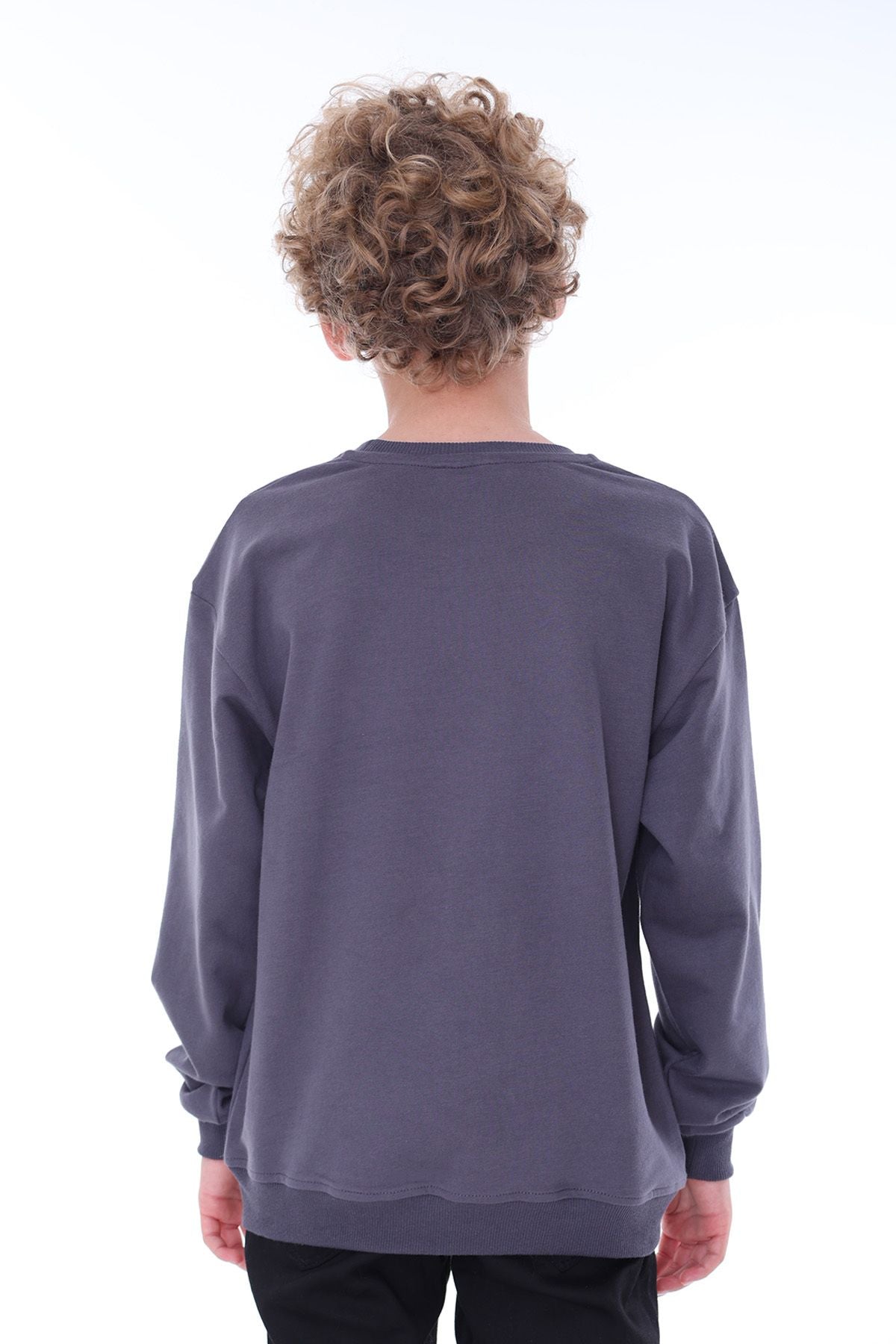 Unisex Basic Düz Antrasit Renk %100 Pamuk Sweatshirt (2-11 Yaş)