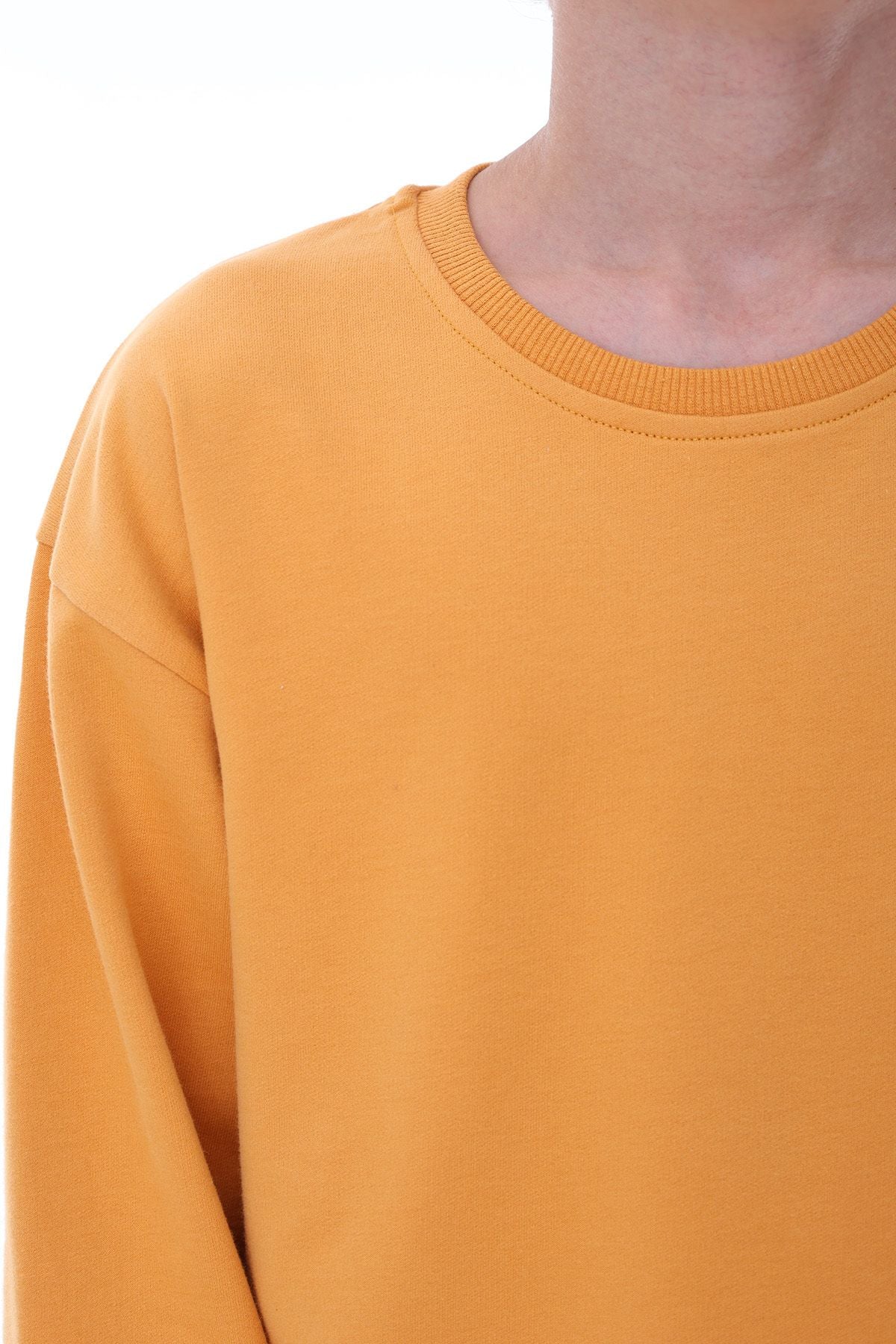 Unisex Basic Düz Hardal Renk %100 Pamuk Sweatshirt (2-11 Yaş)