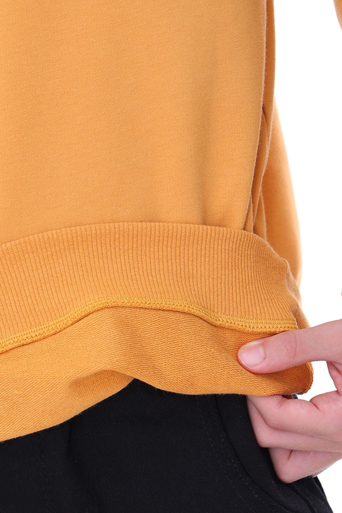 Unisex Basic Düz Hardal Renk %100 Pamuk Sweatshirt (2-11 Yaş)