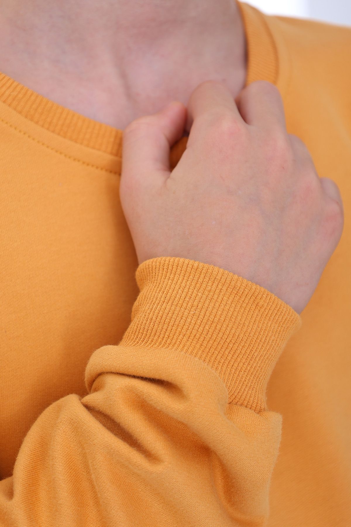 Unisex Basic Düz Hardal Renk %100 Pamuk Sweatshirt (2-11 Yaş)