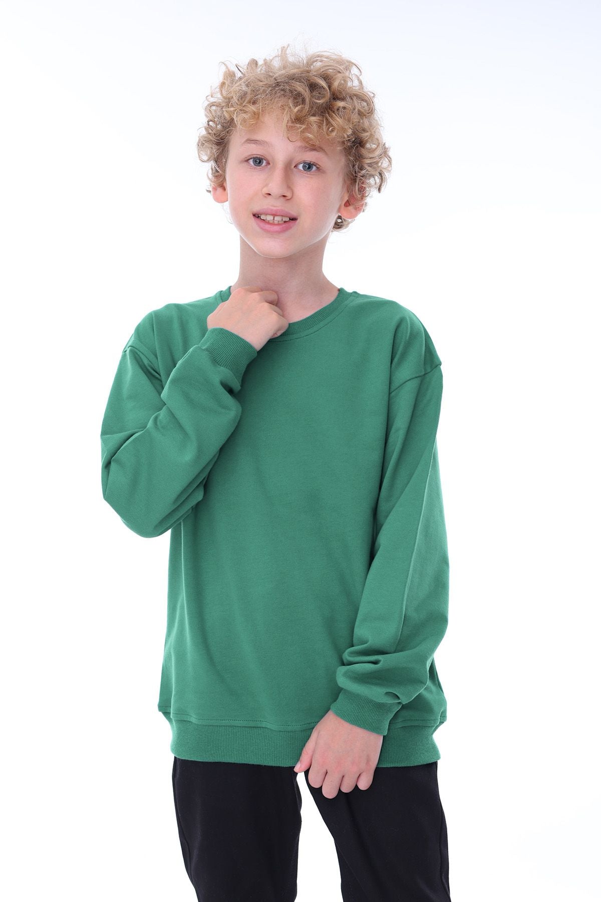 Unisex Basic Düz Yeşil Renk %100 Pamuk Sweatshirt