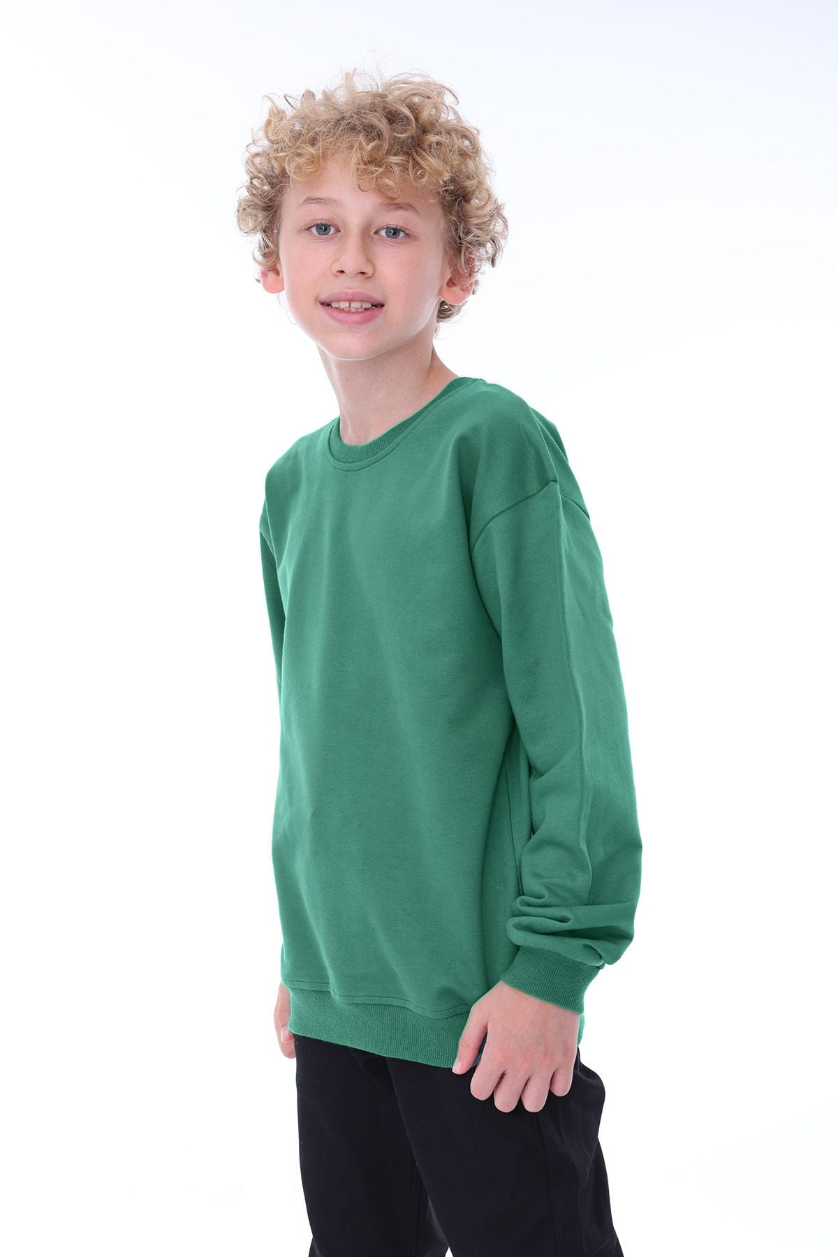 Unisex Basic Düz Yeşil Renk %100 Pamuk Sweatshirt