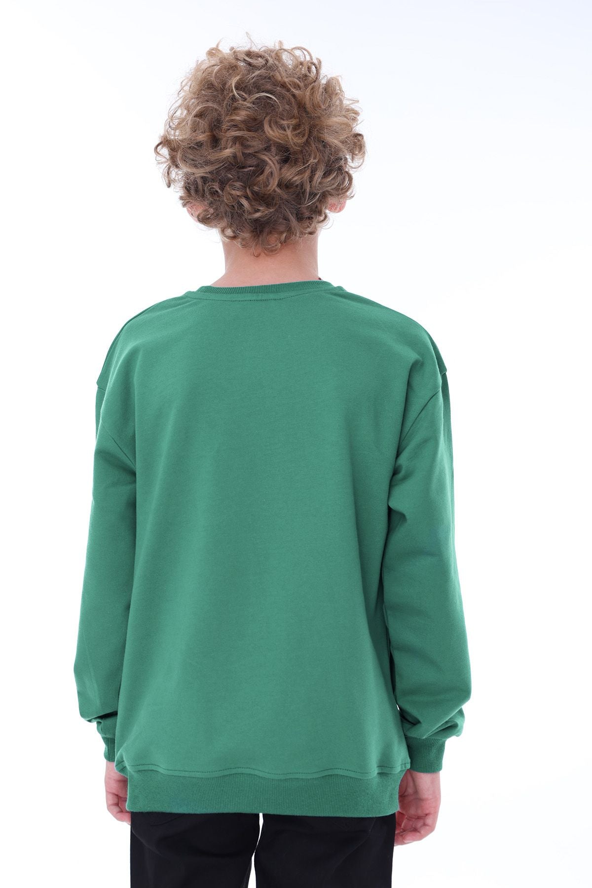 Unisex Basic Düz Yeşil Renk %100 Pamuk Sweatshirt