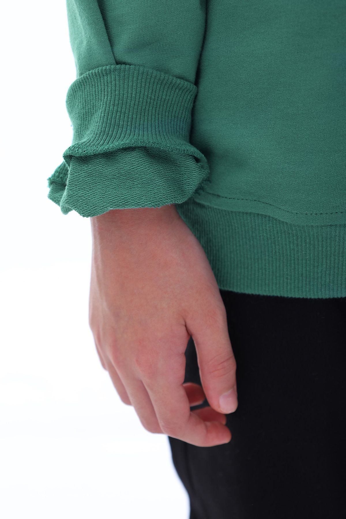 Unisex Basic Düz Yeşil Renk %100 Pamuk Sweatshirt